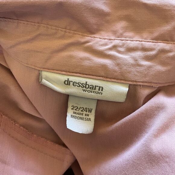 Dressbarn Womens Plus 22/24 Button Front Blouse Shirt Pink Long Sleeve Stretch - Picture 12 of 15